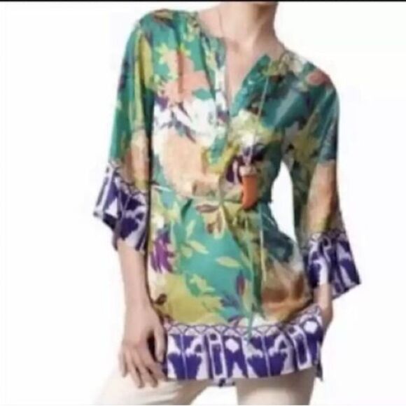 cAbi Poetry Tie Floral Silk Tunic Blouse Style #812 - Picture 1 of 12